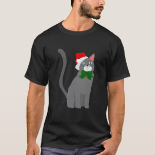weihnachten weihnachtsmann hut graue katze T-Shirt