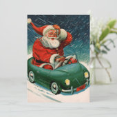 Weihnachten, Weihnachtsmann im Niedlichen Auto Einladung (Stehend Vorderseite)