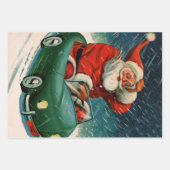 Weihnachten, Weihnachtsmann im Niedlichen Auto Geschenkpapier Set (Vorderseite 3)