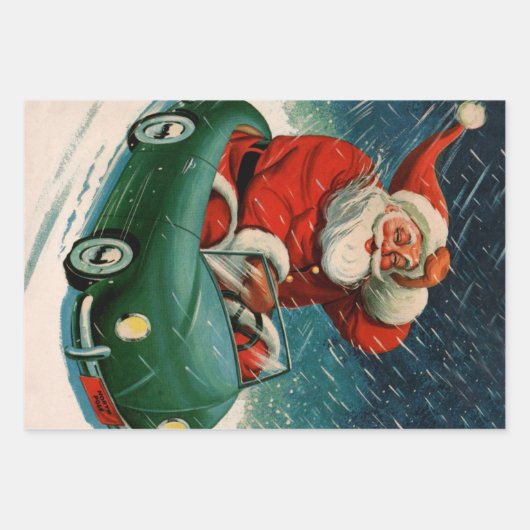 Weihnachten, Weihnachtsmann im Niedlichen Auto Geschenkpapier Set (Vorderseite 3)