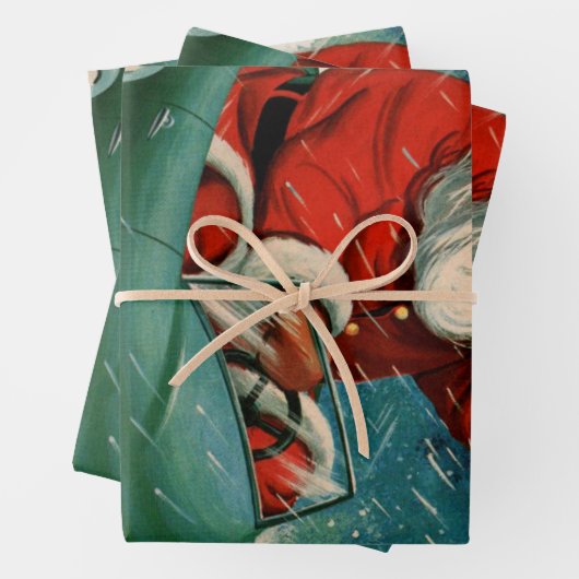 Weihnachten, Weihnachtsmann im Niedlichen Auto Geschenkpapier Set (Beispiel)