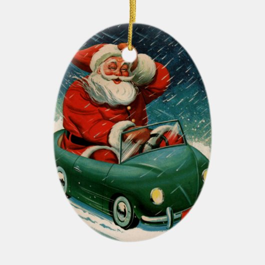 Weihnachten, Weihnachtsmann im Niedlichen Auto Keramik Ornament (Vorne)