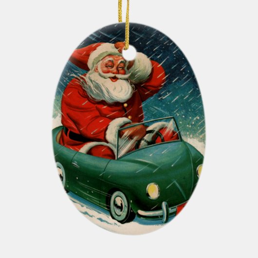 Weihnachten, Weihnachtsmann im Niedlichen Auto Keramik Ornament (Hinten)