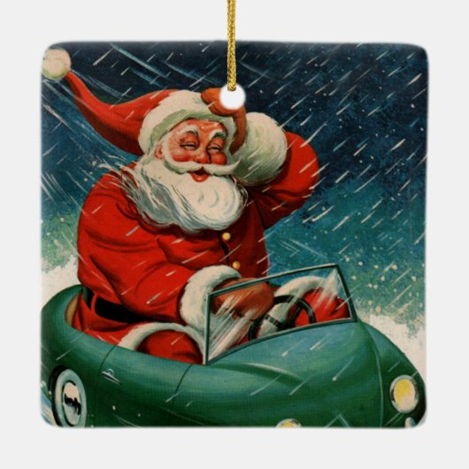 Weihnachten, Weihnachtsmann im Niedlichen Auto Keramikornament (Rückseite)