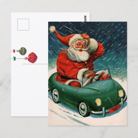Weihnachten, Weihnachtsmann im Niedlichen Auto Postkarte (Vorne/Hinten)