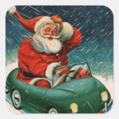 Weihnachten, Weihnachtsmann im Niedlichen Auto Quadratischer Aufkleber (Vorderseite)
