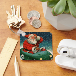 Weihnachten, Weihnachtsmann im Niedlichen Auto Schlüsselanhänger