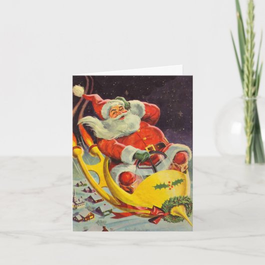 Weihnachten, Weihnachtsmann in einem Raumschiff Dankeskarte (Vorderseite)