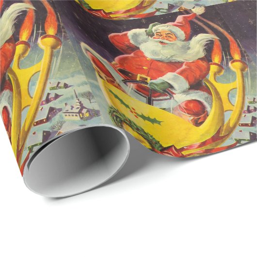 Weihnachten, Weihnachtsmann in einem Raumschiff Geschenkpapier (Rolleneckpunkt)