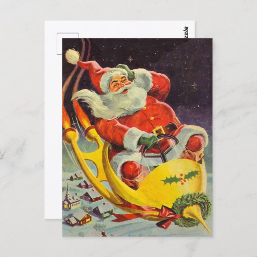Weihnachten, Weihnachtsmann in einem Raumschiff Postkarte (Vorne/Hinten)