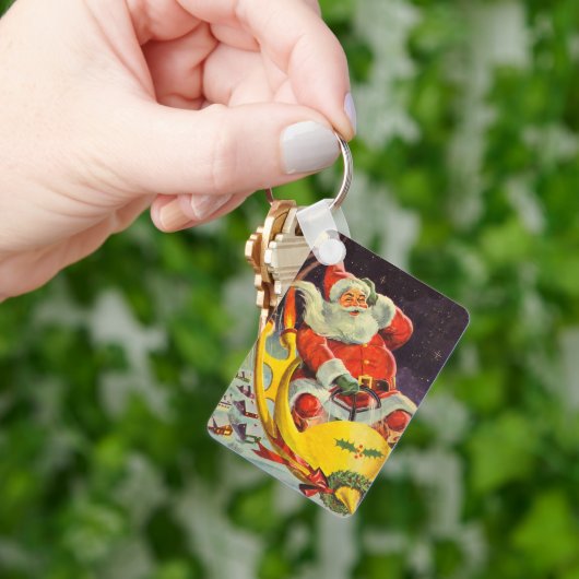 Weihnachten, Weihnachtsmann in einem Raumschiff Schlüsselanhänger (Hand)