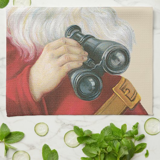 Weihnachten, Weihnachtsmann mit Binokularen Geschirrtuch (Gefaltet)