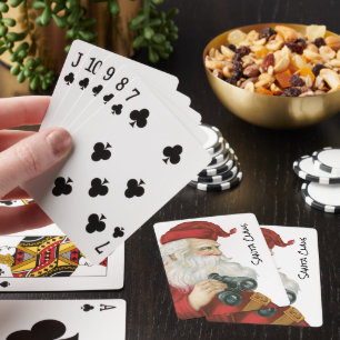 Weihnachten, Weihnachtsmann mit Binokularen Spielkarten