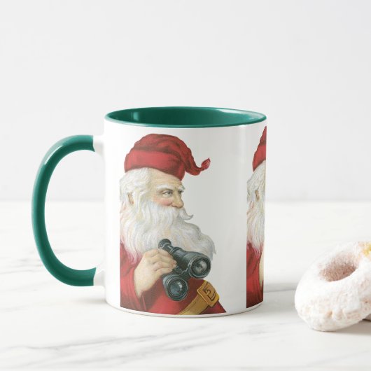 Weihnachten, Weihnachtsmann mit Binokularen Tasse (Mit Donut)