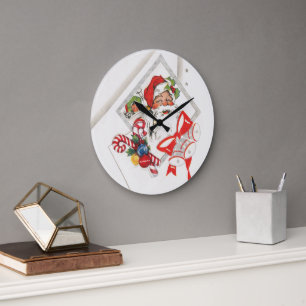 Weihnachten, Weihnachtsmann mit Candy Canes Große Wanduhr