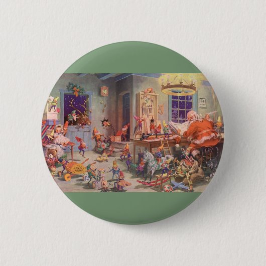 Weihnachten, Weihnachtsmann mit Elfen Workshop Button (Vorderseite)
