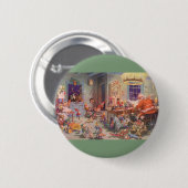 Weihnachten, Weihnachtsmann mit Elfen Workshop Button (Vorne & Hinten)