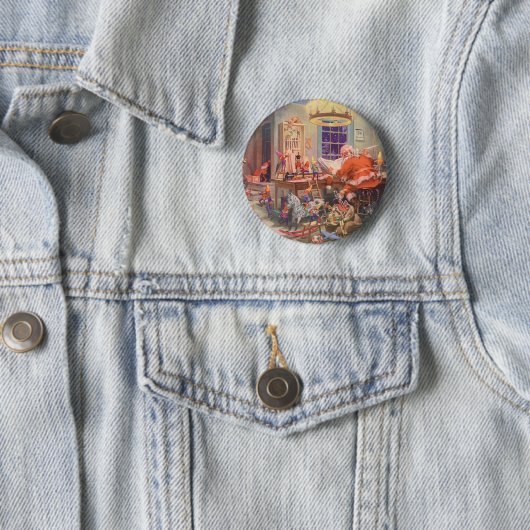Weihnachten, Weihnachtsmann mit Elfen Workshop Button (Beispiel)