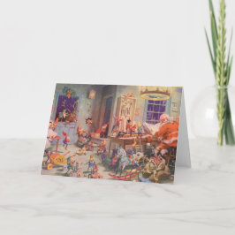 Weihnachten, Weihnachtsmann mit Elfen Workshop Feiertagskarte