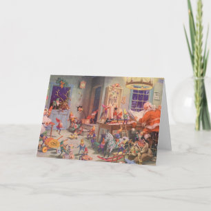 Weihnachten, Weihnachtsmann mit Elfen Workshop Feiertagskarte