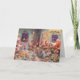 Weihnachten, Weihnachtsmann mit Elfen Workshop Feiertagskarte