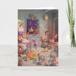 Weihnachten, Weihnachtsmann mit Elfen Workshop Feiertagskarte