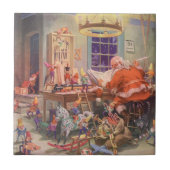 Weihnachten, Weihnachtsmann mit Elfen Workshop Fliese (Vorderseite)
