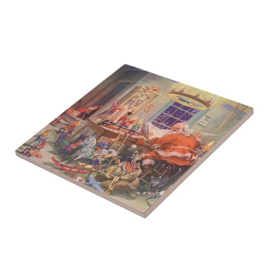 Weihnachten, Weihnachtsmann mit Elfen Workshop Fliese (Seite)