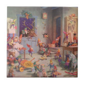 Weihnachten, Weihnachtsmann mit Elfen Workshop Fliese (Vorderseite)