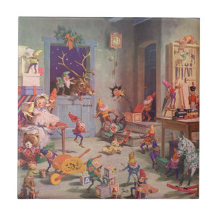 Weihnachten, Weihnachtsmann mit Elfen Workshop Fliese