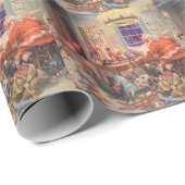 Weihnachten, Weihnachtsmann mit Elfen Workshop Geschenkpapier (Rolleneckpunkt)