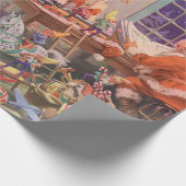 Weihnachten, Weihnachtsmann mit Elfen Workshop Geschenkpapier (Ecke)