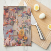 Weihnachten, Weihnachtsmann mit Elfen Workshop Geschirrtuch (Viertel Falte)