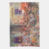 Weihnachten, Weihnachtsmann mit Elfen Workshop Geschirrtuch (Vertikal)