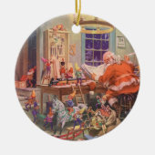 Weihnachten, Weihnachtsmann mit Elfen Workshop Keramikornament (Vorne)