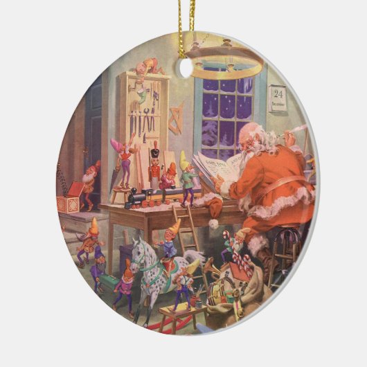 Weihnachten, Weihnachtsmann mit Elfen Workshop Keramikornament (Links)