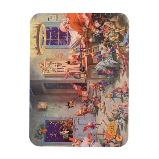 Weihnachten, Weihnachtsmann mit Elfen Workshop Magnet (Vertikal)