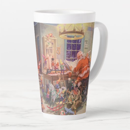 Weihnachten, Weihnachtsmann mit Elfen Workshop Milchtasse (Rechte Ecke)