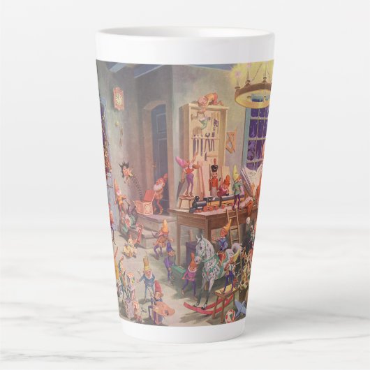 Weihnachten, Weihnachtsmann mit Elfen Workshop Milchtasse (Vorderseite)