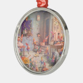 Weihnachten, Weihnachtsmann mit Elfen Workshop Ornament Aus Metall (Links)