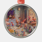 Weihnachten, Weihnachtsmann mit Elfen Workshop Ornament Aus Metall (Vorne)