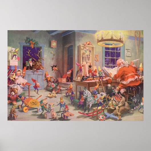 Weihnachten, Weihnachtsmann mit Elfen Workshop Poster (Vorne)