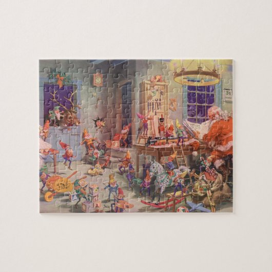 Weihnachten, Weihnachtsmann mit Elfen Workshop Puzzle (Horizontal)