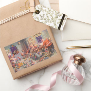 Weihnachten, Weihnachtsmann mit Elfen Workshop Rechteckiger Aufkleber