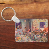 Weihnachten, Weihnachtsmann mit Elfen Workshop Schlüsselanhänger (Rückseite)