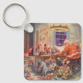 Weihnachten, Weihnachtsmann mit Elfen Workshop Schlüsselanhänger (Vorderseite)