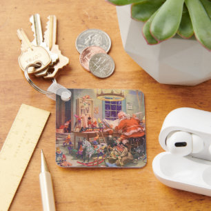 Weihnachten, Weihnachtsmann mit Elfen Workshop Schlüsselanhänger