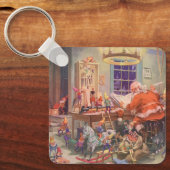 Weihnachten, Weihnachtsmann mit Elfen Workshop Schlüsselanhänger (Vorderseite)