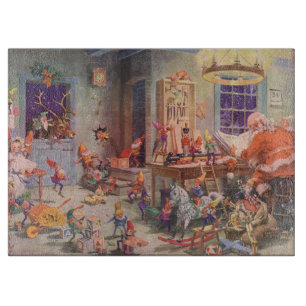 Weihnachten, Weihnachtsmann mit Elfen Workshop Schneidebrett