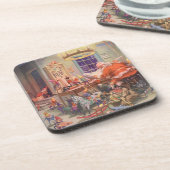 Weihnachten, Weihnachtsmann mit Elfen Workshop Untersetzer (Linke Seite)